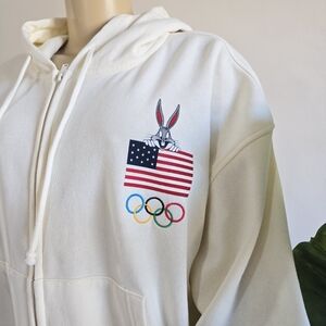 Warner Bros. Looney Tunes Zip-Up Hoodie Size XL Women Cream Color Soft